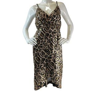 J.O.A Dress Womens Size XS Black Gold Sequin Leopard Party front drape Nwt $98